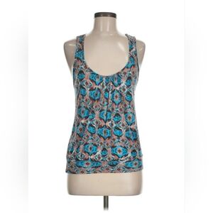 Y2K Bongo Women’s Tank Top Blue Brown Geometric Print Lace Back Sleeveless